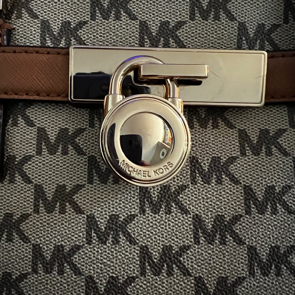SOLD Michael Kors Hamilton Satchel/Bag/Purse Tan and Brown Satchel NWOT - Picture 14 of 15